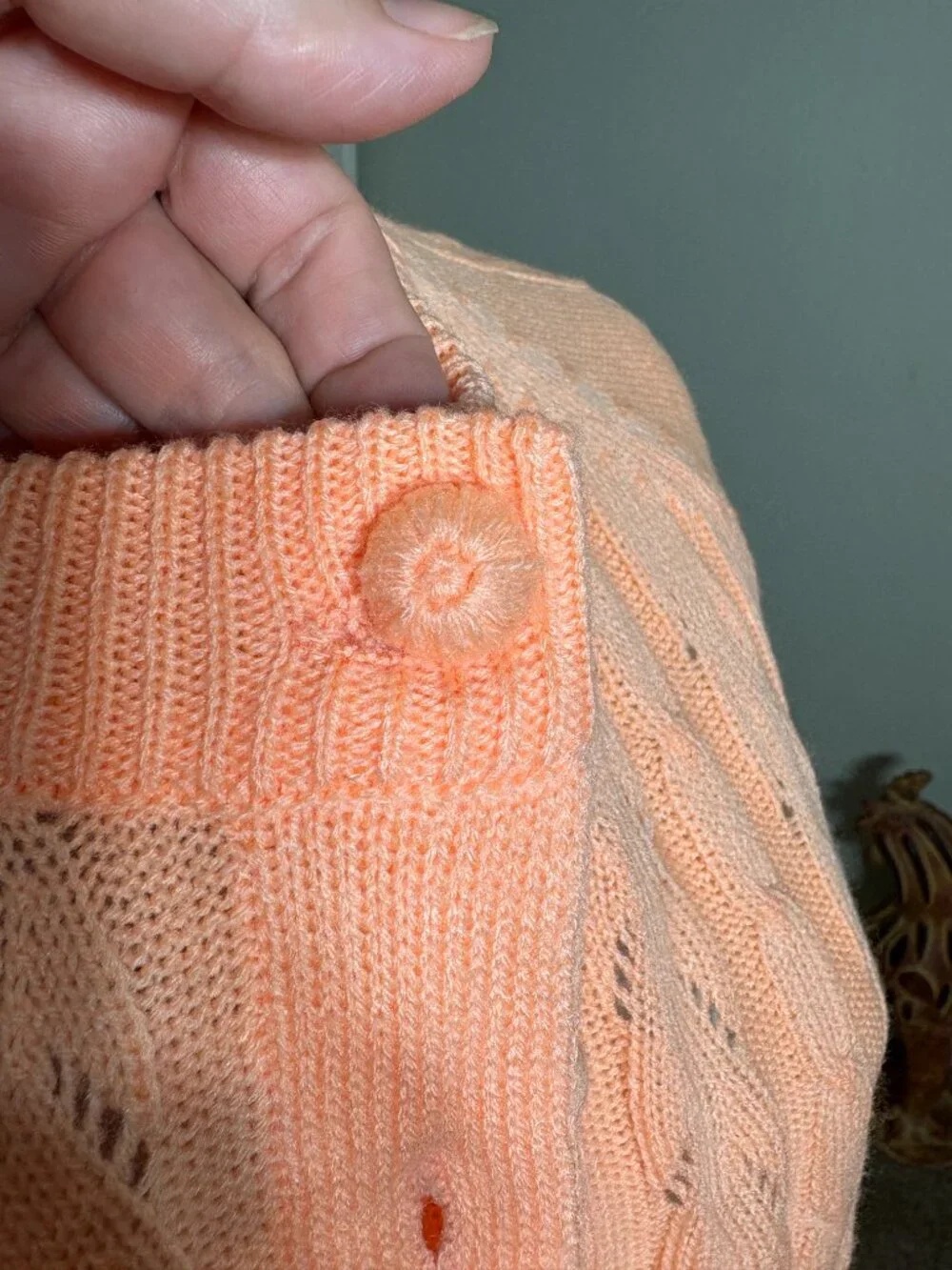 Vintage Cable Knit Peach Cardigan Sweater sz 40